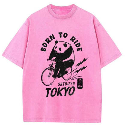 Tokyo-Tiger Pandas Ride Bicycles Washed T-Shirt