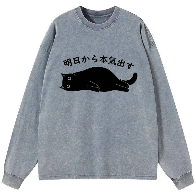 Tokyo-Tiger I'm Going To Get Serious Tomorrow Washed Long Sleeve T-Shirt