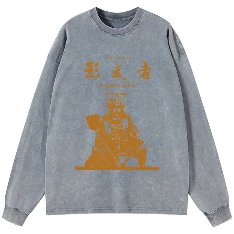 Tokyo-Tiger Japanese Shadow Samurai Washed Long Sleeve T-Shirt