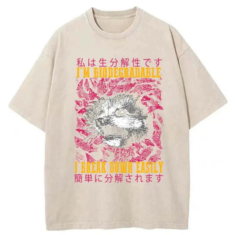 Tokyo-Tiger An Easily Breakable Opossum Washed T-Shirt