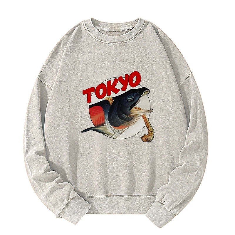 Tokyo-Tiger Vintage Japanese Tsukiji Fish Market Washed Sweatshirt Sale