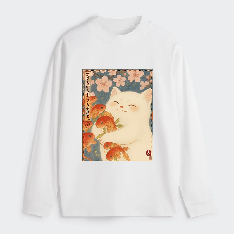 Tokyo-Tiger Funny Ukiyoe Cat and Fish Flower Classic Long Sleeve T-Shirt