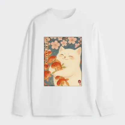 Tokyo-Tiger Funny Ukiyoe Cat and Fish Flower Classic Long Sleeve T-Shirt