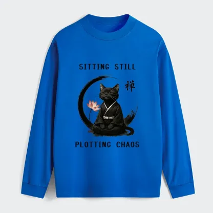 Tokyo-Tiger Sitting Still  Plotting Chaos Calming Zen Cat Funny Classic Long Sleeve T-Shirt
