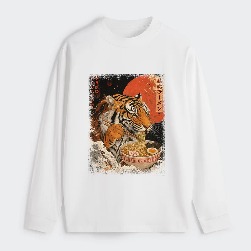 Tokyo-Tiger Ukiyoe Japan Tiger Eating Ramen Classic Long Sleeve T-Shirt