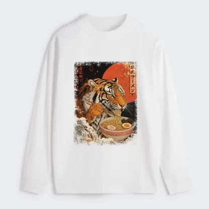 Tokyo-Tiger Ukiyoe Japan Tiger Eating Ramen Classic Long Sleeve T-Shirt