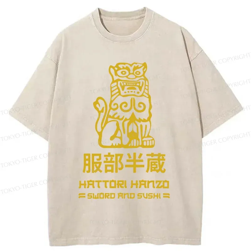 Tokyo-Tiger Hattori Hanzo Sword And Sushi Vintage Washed T-Shirt