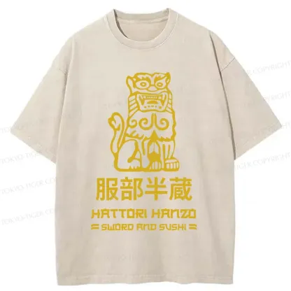 Tokyo-Tiger Hattori Hanzo Sword And Sushi Vintage Washed T-Shirt