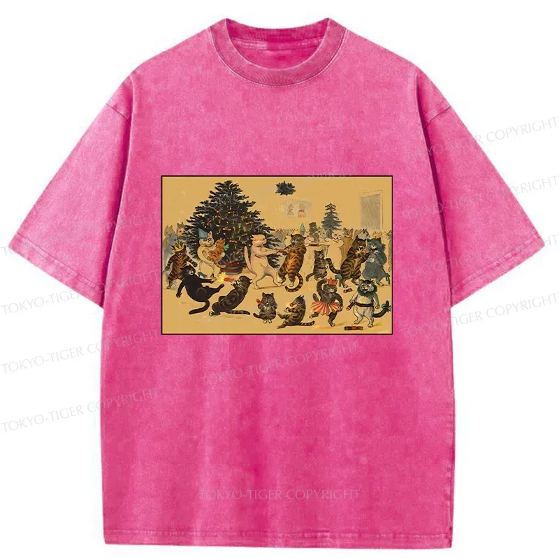 Tokyo-Tiger Christmas Cat Party Washed T-Shirt