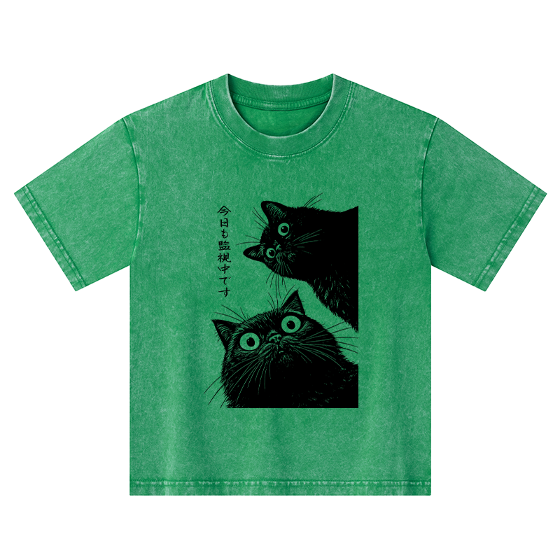Tokyo-Tiger The Cat Is Watching Today Kids Washed T-Shirt