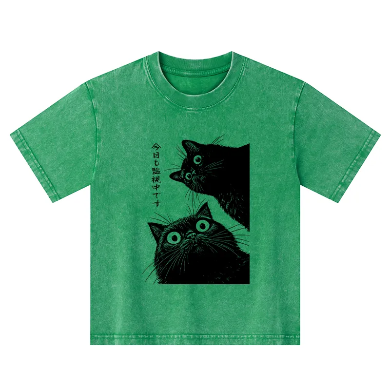 Tokyo-Tiger The Cat Is Watching Today Kids Washed T-Shirt
