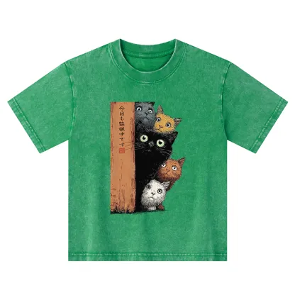Tokyo-Tiger Five Cats Are Watching You Kids Washed T-Shirt