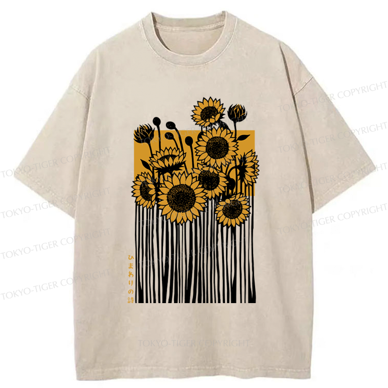 Tokyo-Tiger The Poem of Sunflowers Washed T-Shirt