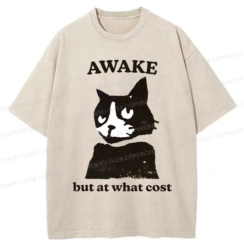 Tokyo-Tiger Awake But At What Cost Cat Washed T-Shirt