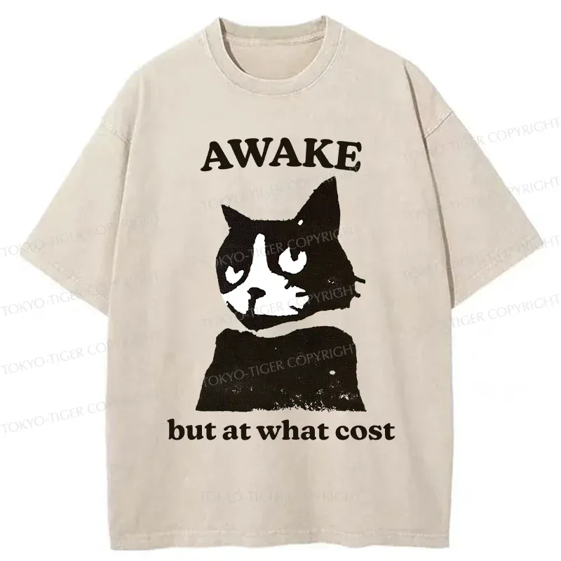 Tokyo-Tiger Awake But At What Cost Cat Washed T-Shirt