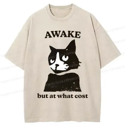 Tokyo-Tiger Awake But At What Cost Cat Washed T-Shirt