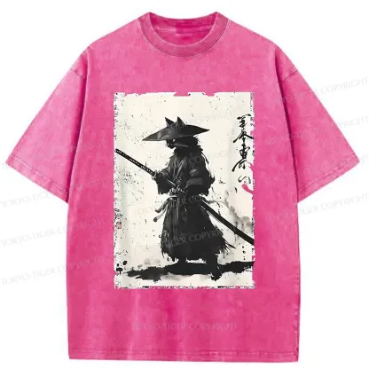 Tokyo-Tiger Handsome Cat Japanese Samurai Washed T-Shirt