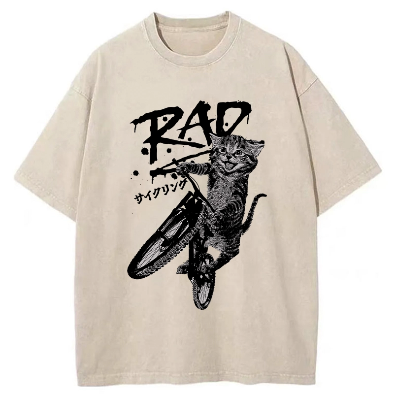 Tokyo-Tiger Bicycle Lover Cat Washed T-Shirt