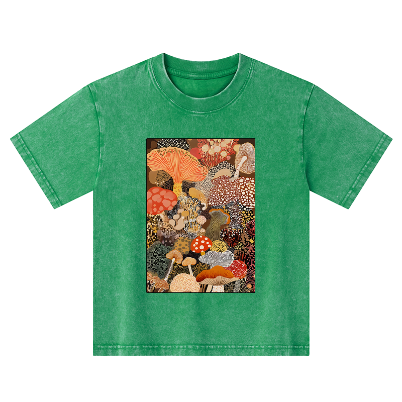 Tokyo-Tiger Psychedelic Mushroom Paintings Kids Washed T-Shirt