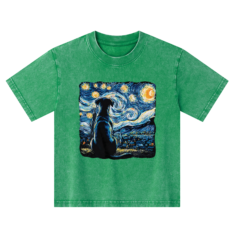 Tokyo-Tiger Starry Night Dog Kids Washed T-Shirt