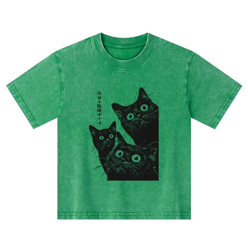 Tokyo-Tiger Three Cats Are Watching You Today Kids Washed T-Shirt
