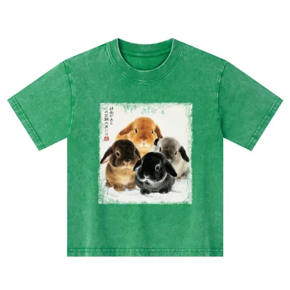 Tokyo-Tiger The Ink Wash Rabbit Is Watching You Kids Washed T-Shirt