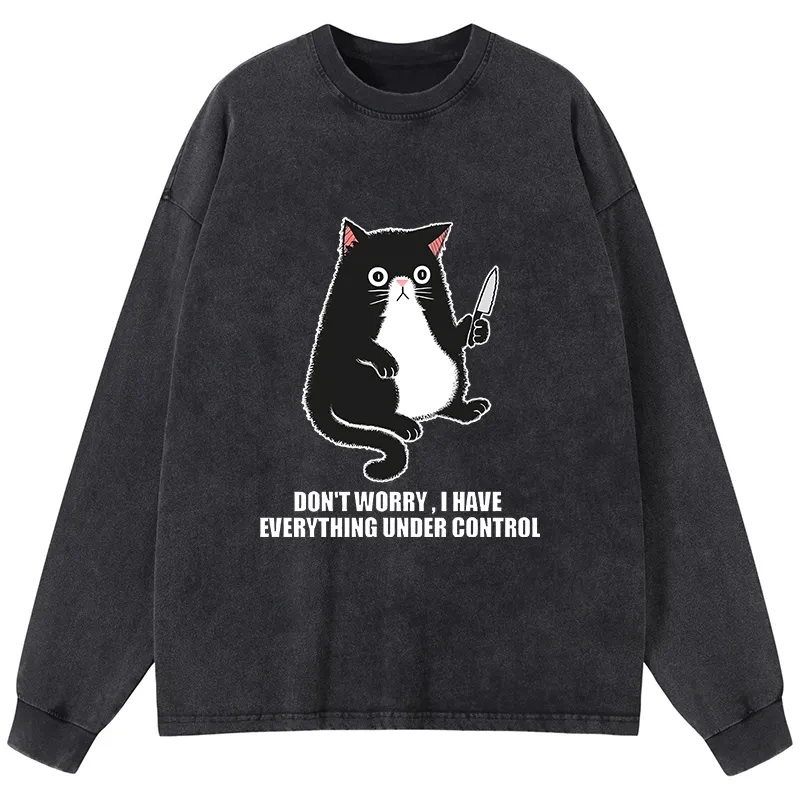 Tokyo-Tiger Cat Said Don't Worry Washed Long Sleeve T-Shirt