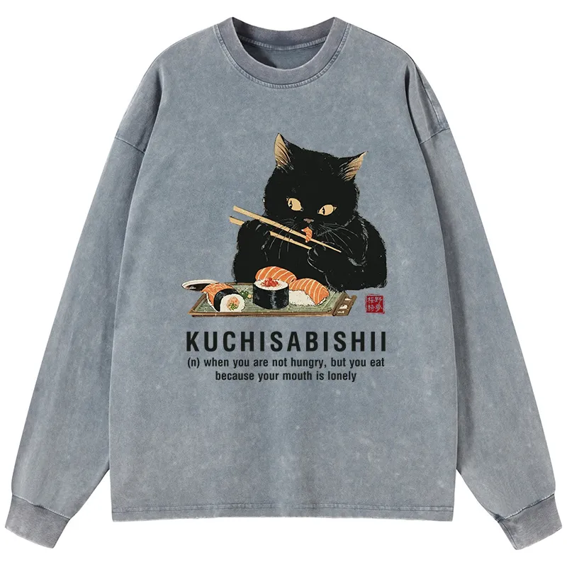 Tokyo-Tiger Cat：Not Hungry, Just Bored Washed Long Sleeve T-Shirt
