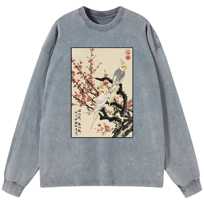 Tokyo-Tiger Whispers of Silent Blossoms Washed Long Sleeve T-Shirt