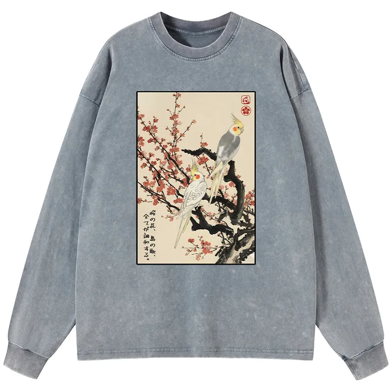 Tokyo-Tiger Whispers of Silent Blossoms Washed Long Sleeve T-Shirt