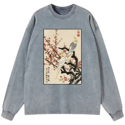 Tokyo-Tiger Whispers of Silent Blossoms Washed Long Sleeve T-Shirt