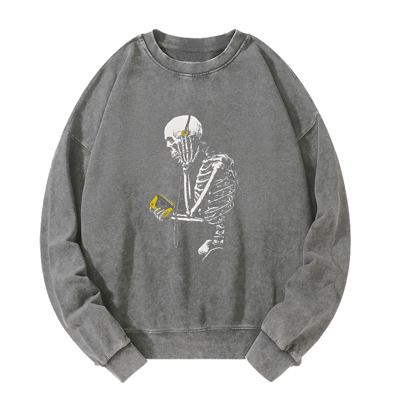 Tokyo-Tiger Skeleton Listening To Music Washed Sweatshirt