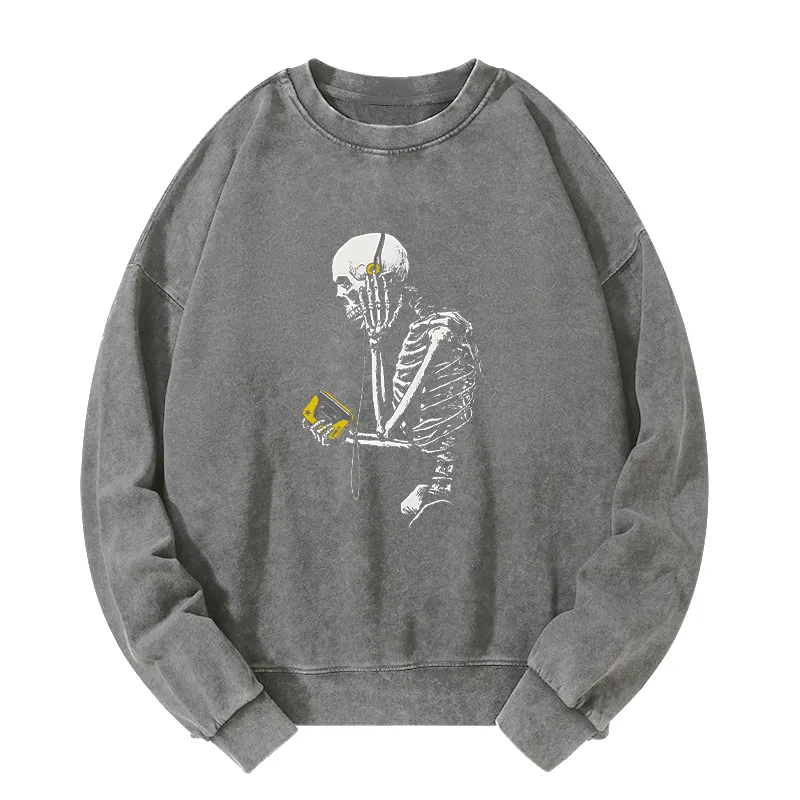 Tokyo-Tiger Skeleton Listening To Music Washed Sweatshirt