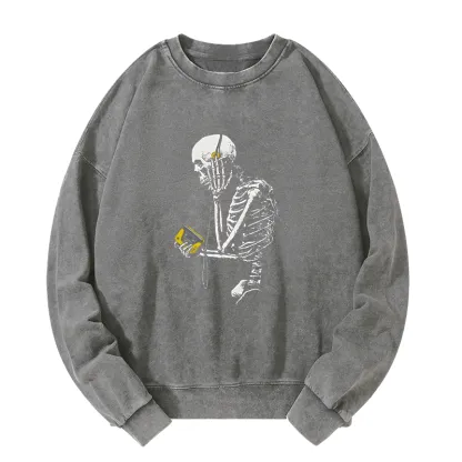 Tokyo-Tiger Skeleton Listening To Music Washed Sweatshirt