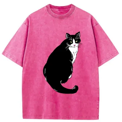Tokyo-Tiger Elegant Cat Washed T-Shirt