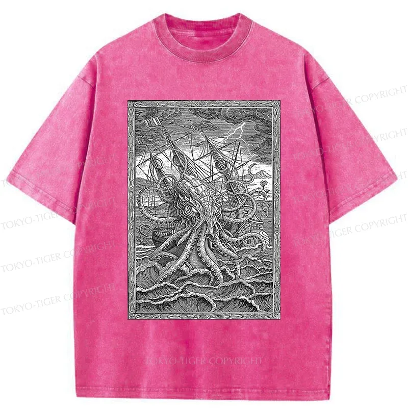 Tokyo-Tiger Octopus Attack Washed T-Shirt Sale