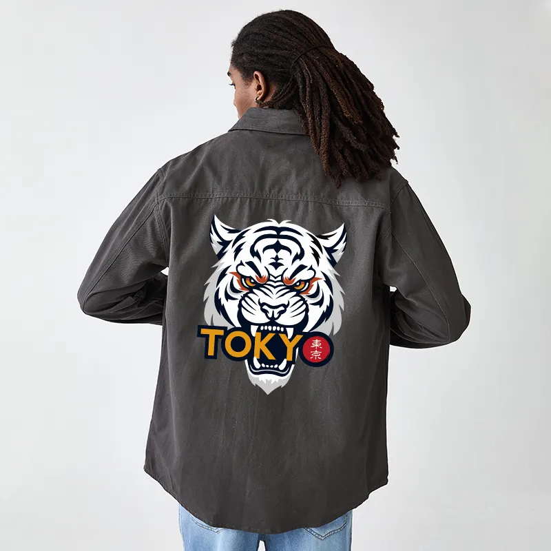 Tokyo-Tiger Logo Men's Corduroy Work Jacket