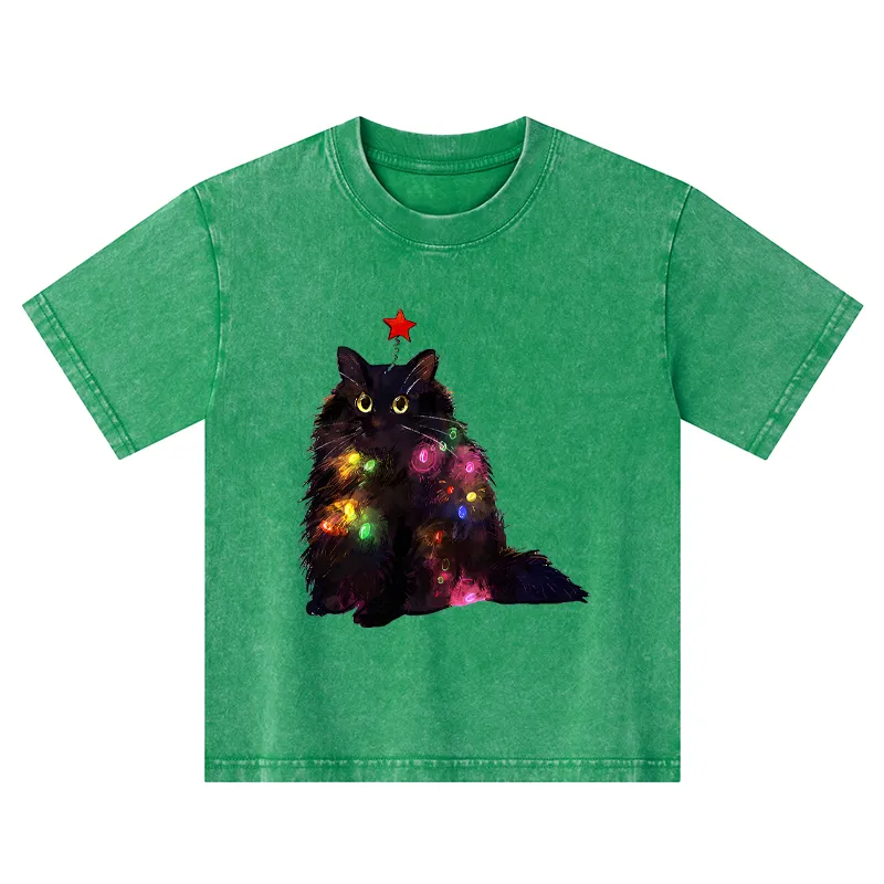 Tokyo-Tiger Christmas Lights Cat Kids Washed T-Shirt