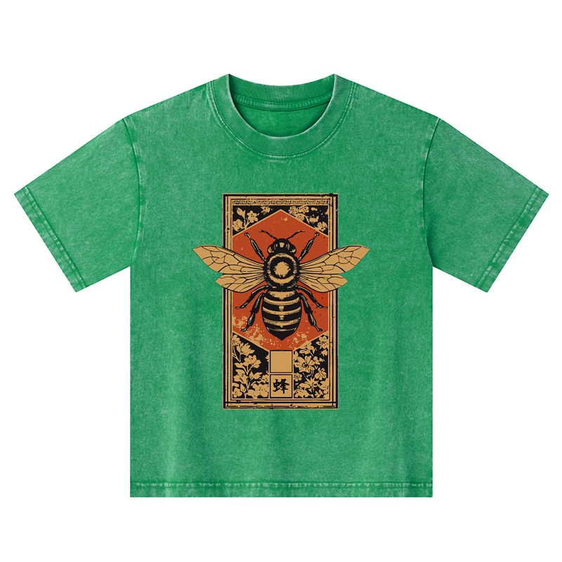 Tokyo-Tiger Japanese Bee Art Kids Washed T-Shirt