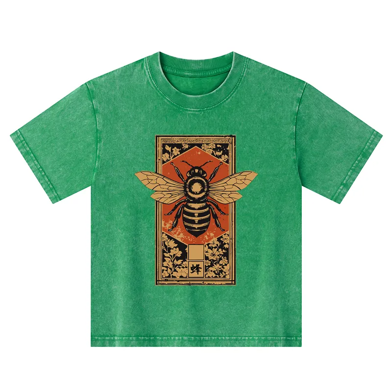 Tokyo-Tiger Japanese Bee Art Kids Washed T-Shirt