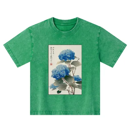 Tokyo-Tiger Ukiyoe Hydrangeas: A Reflection of the Soul Kids Washed T-Shirt