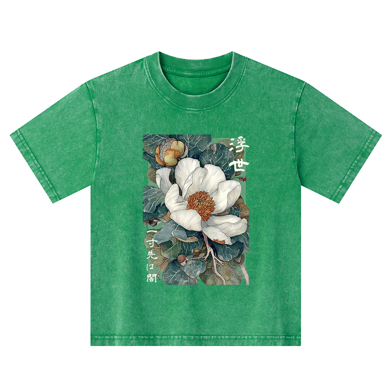 Tokyo-Tiger Ukiyoe Magnolia Flower Poster Kids Washed T-Shirt