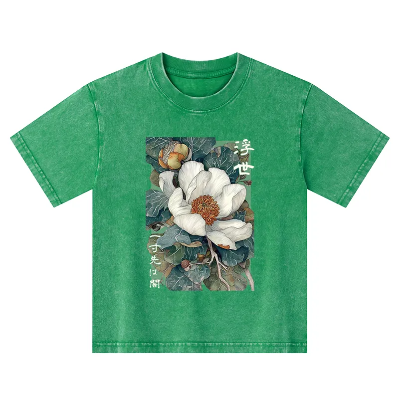 Tokyo-Tiger Ukiyoe Magnolia Flower Poster Kids Washed T-Shirt