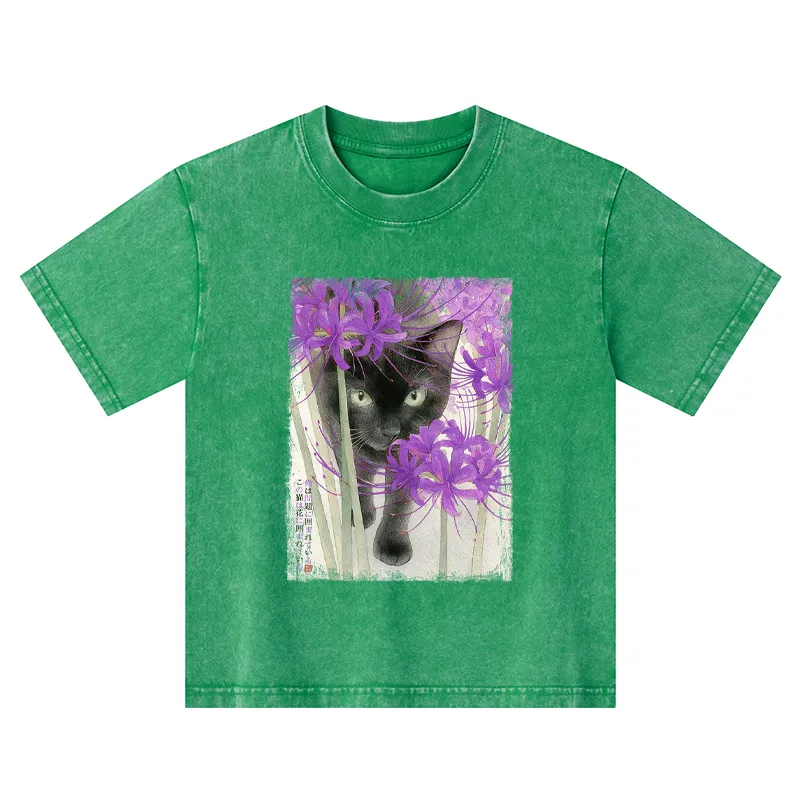 Tokyo-Tiger A Cat Among The Flowers Kids Washed T-Shirt
