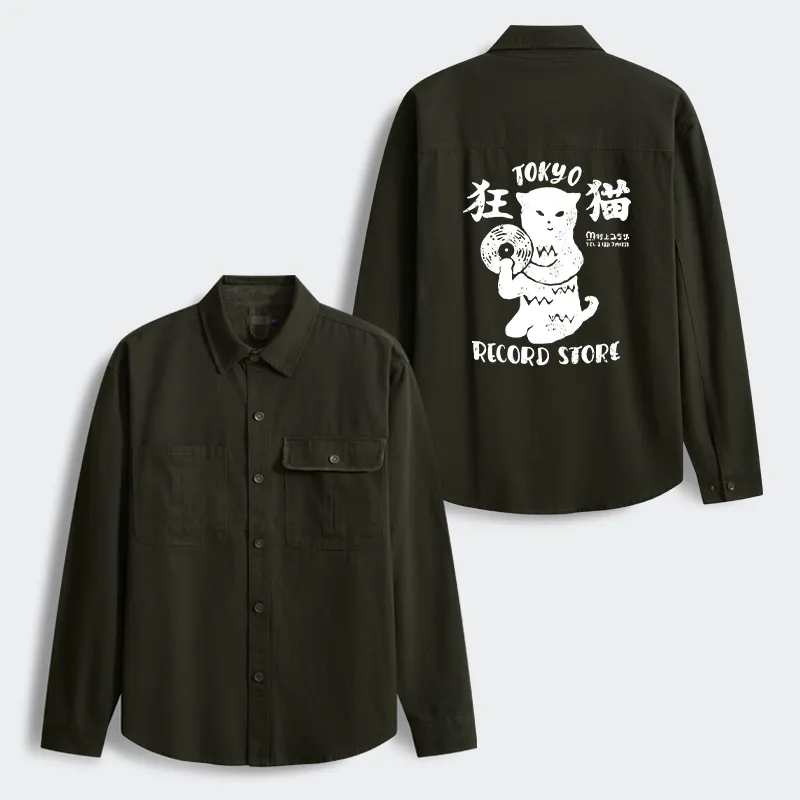 Tokyo-Tiger Tokyo Record Store Cat CD Men's Corduroy Work Jacket