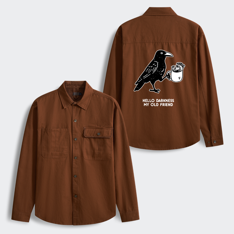 Tokyo-Tiger Crow Drinking Black Coffee Funny Men's Corduroy Work Jacket