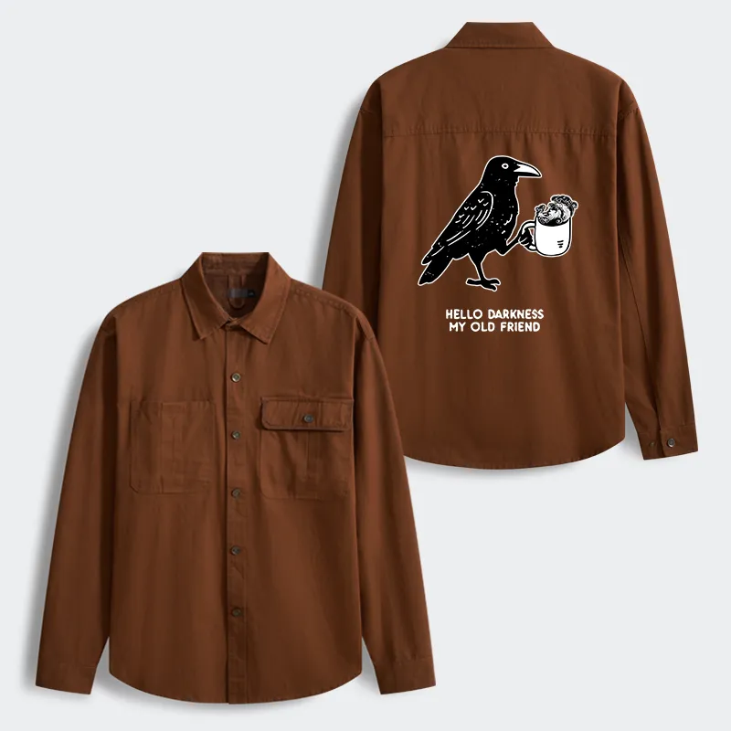 Tokyo-Tiger Crow Drinking Black Coffee Funny Men's Corduroy Work Jacket
