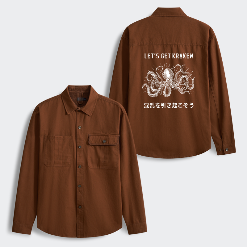 Tokyo-Tiger Funny Octopus：Let’s Get Kraken Men's Corduroy Work Jacket