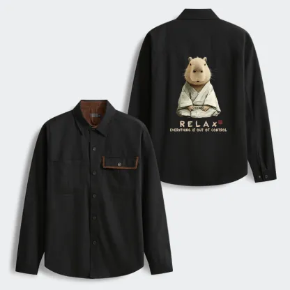 Tokyo-Tiger Zen Capybara：Relax, it's all chaos Men's Corduroy Work Jacket