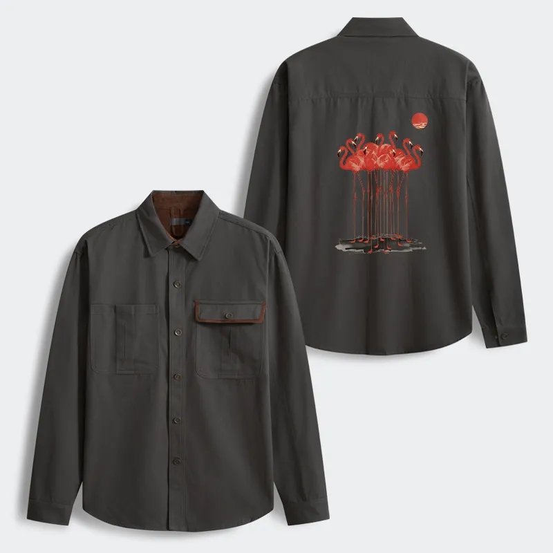 Tokyo-Tiger Flamingos at Dusk Men's Corduroy Work Jacket